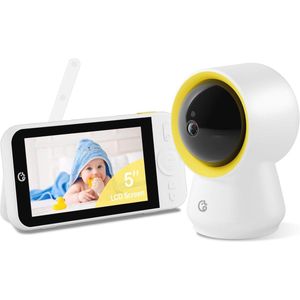 Slimme Babyfoon zonder Wifi met Camera en Audio - 5 inch IPS 1080P, 6000 mAh Batterij, 3000 m Bereik, 24 Uurs Bewaking en AI Geluidsdetectie