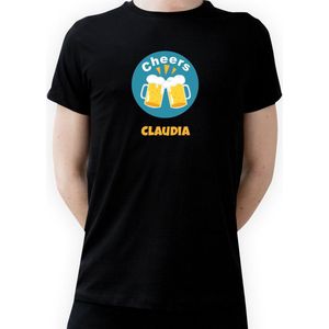 T-shirt met naam Claudia|Fotofabriek T-shirt Cheers |Zwart T-shirt maat S| T-shirt met print (S)(Unisex)