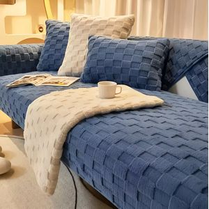 E-Shop4u® - Bankhoezen - Sofacover - Pluche Bankhoes Winter Nordic - Bank Beschermhoes - Antislip + Waterdicht - Bank Bekleding - 100% Polyester - Geschikt voor Hoekbank - bankhoes - bank beschermer - kussenhoes - 90x120cm - Blauw
