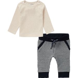 Noppies - kledingset - 2 delig - broek blauw gestreept  - shirt oatmeal - Maat 74
