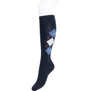 Bonnie Doon Dames Kniekous Katoen met Ruiten Argyle Rhombus Fun Kleur Blauw Maat 36/42 Gladde Teennaad - Katoen - Stijlvol - Klassiek - Moderne Twist - Comfortabel - Kniekousen - Voorgewassen - Argyle - Ruiten - Dark Blue - BP241501.111