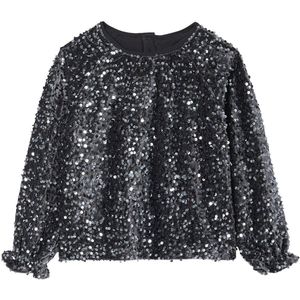 Blouse - Zilver - Voor Meisjes - Met Pailletten - Lange Mouwen