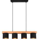 LED Hanglamp - Hangverlichting - Trion Camo - E14 Fitting - 4-lichts - Rechthoek - Mat Zwart/Goud - Hout
