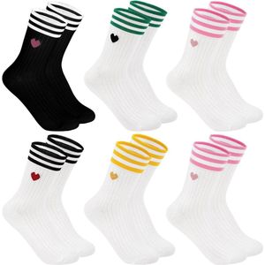 - Sport sokken voor dames en heren - 6 paar - maat 35-42 - Wit met strepen - Geschikt voor tennis en hardlopen