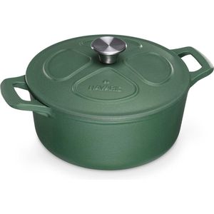 Gietijzeren braadpan met deksel - Dutch oven voor inductie en keramisch koken - Mat groene emaille pot