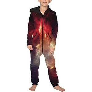 Stijlvolle onesie met capuchon voor kinderen en volwassenen - 3D-sterrenhemel print, ideale nachtkleding voor herfst en winter