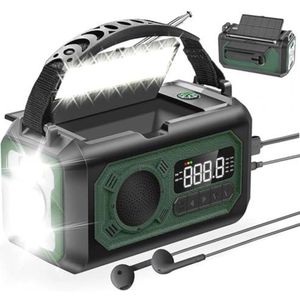 12000mAh Noodradio met Zonnepanelen - Solar Crank Radio voor Noodgevallen, Zaklamp en Kompas voor Camping en Overleving