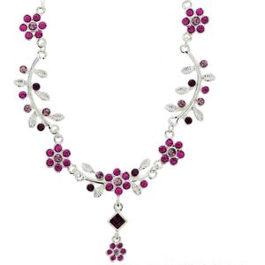 Behave Ketting zilver-kleur met roze bloemen hanger