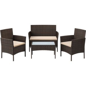 Tuinmeubelset - 4-delige balkonmeubelset - tuinmeubelset - terrasmeubelset - eetset - conversatieset - bistroset - rotan meubelset - bruin/taupe