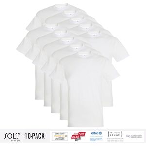 10 Pack Sol's Heren T-Shirt 100% biologisch katoen Ronde hals wit Maat XL