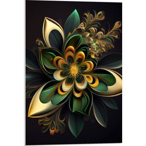 PVC Schuimplaat- Bloem in Groen en Goud Tinten - 50x75 cm Foto op PVC Schuimplaat