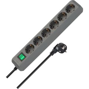 StayPowered 6-voudige Stekkerdoos - Veilig en Efficiënt Apparaten Aansluiten - Kinderbeveiliging - Verlichte Schakelaar - 45° Veiligheidscontacten - 1,5 m Kabel - Geschikt voor Haakse Stekkers - Grijs - Levering Sneller dan Aangegeven!