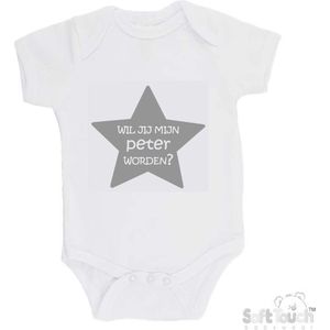 100% katoenen Romper ""Wil je mijn peter worden?"" Unisex Katoen Wit/grijs Maat 62/68