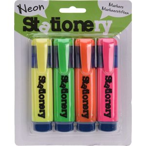 4x markeerstiften/highlighters oranje/geel/groen/roze 18 cm - Stiften om mee te arceren/markeren