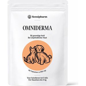 Sensipharm Omniderma voor Kat, Hondje, Cavia, Konijn - Voedingssupplement voor Huid en Vacht, bij Jeuk, Eczeem & Hotspot - 90 Tabletten à 250 mg