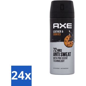 24 x Axe - Deodorant Spray - 72hrs Anti Sweat - Leather & Cookies - 150 ml - Axe Deodorant - Deodorant Spray - 72 Uur Bescherming - Anti-transpirant - Mannelijke Geur