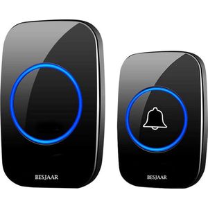 Besjaar Deurbel - Ontvanger Op Batterijen - Beldrukker - Inclusief Batterijen - IP44 Waterdicht - Zwart design