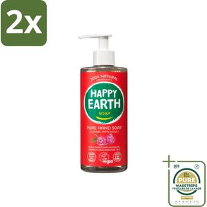 Happy Earth – Handzeep – 100% Natuurlijk Floral Patchouli – 300 ml - Voordeelverpakking - 2 stuks - Handzeep met patchouli - Bloemige handzeep