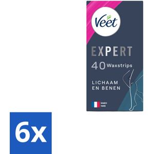 6 x Veet Expert - Ontharingsstrips - Lichaam & Benen - Gevoelige Huid - 40 strips - Veet Ontharingsstrips - Ontharing Benen - Ontharing Lichaam - Gevoelige Huid - Ontharingsstrips Amandelolie
