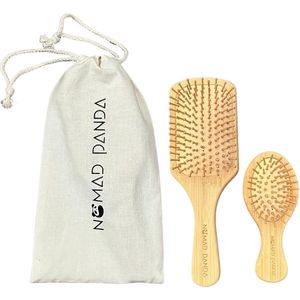 Set van 2 Duurzame Bamboe Haarborstels met Reisborstel en Draagbare Scalp Massager