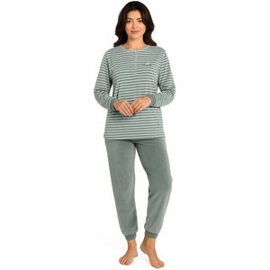 Cocodream - Velours dames pyjama - winter - groen gestreept - Maat S