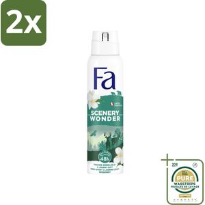 Fa - Deodorant Spray - Scenery Wonder - Houtachtig & Jasmijn - 48 uur Bescherming - 150 ml - Voordeelverpakking - 2 stuks - Deodorant spray - Houtachtige geur