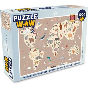 Puzzel Wereldkaart kinderen - Dieren - Bruin - Jongens - Meisjes - Legpuzzel - Puzzel 1000 stukjes volwassenen