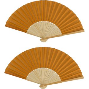 Spaanse handwaaier - 2x - pastelkleuren - cognac bruin - bamboe/papier - 21 cm