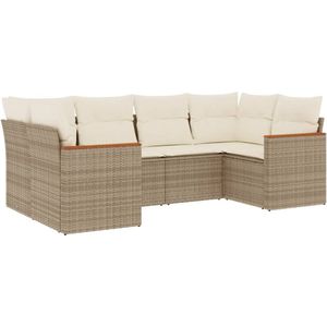 vidaXL - 6-delige - Loungeset - met - kussens - poly - rattan - beige