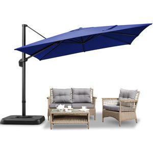Parasol - Zweefparasol - Vrijdragende Parasol – Grote Parasol – Tuinparasol – Draaibare Parasol – 3X3 Meter – UV-Bestendig – Waterafstotend - Marineblauw