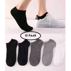 12paar- Blackswallow - Sneaker Sokken Geparfumeerd - Katoen - Multipack Unisex - Zwart/Grijs/Blauw - 43/46