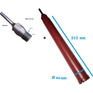 Diamantboor & SDS-Plus adapter - Diamant boor Ø 44mm x 310mm voor nat en droog boorwerk - M22 x 2,5mm