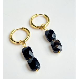 Oorringen met Zwarte agaat stenen - Oorringen met hangers - edelstenen - elegante oorhangers - feestelijke oorbellen -