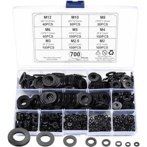 700 platte nylon ringen, oppervlakte afdichtingen, industrieel ring assortiment met formaten M2/M2.5/M3/M4/M6/M8/M10/M12
