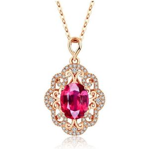 N3 Collecties 925 Zilveren Sieraden Ketting Voor Vrouwen Ovale Ruby Zirkonia Hanger - Rose Gold Plated