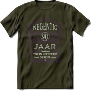 90 Jaar Legendarisch Gerijpt T-Shirt | Paars - Grijs | Grappig Verjaardag en Feest Cadeau Shirt | Dames - Heren - Unisex | Tshirt Kleding Kado | - Leger Groen - S