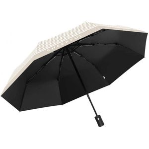 Opvouwbare paraplu met beige wit pied de poule ruitje, Opvouwbare paraplu, Paraplu, Geruite paraplu,