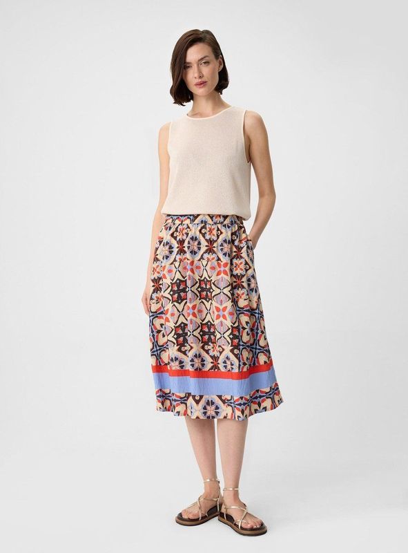 comma - A-lijnrok - Vloeiende Midirok - Zachte Viscosemix - Elastische Tailleband