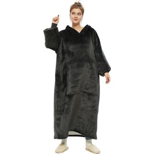 Grijze hoodie blanket - Extra Lang 120cm - fleece deken met mouwen en capuchon �– Oversized hoodie deken met mouwen – Fleece deken – Fleece TV deken – Plaid met mouwen – Warm & zacht – Fleece poncho - grijs - Badrock