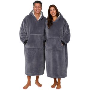 Badrock Hoodie deken - Grijze capuchon deken - Extra Lang 120cm - fleece deken met mouwen en capuchon – Draagbare deken - Oversized hoodie deken met mouwen – Fleece TV deken – Plaid met mouwen – Warm & zacht – Fleece poncho - grijs