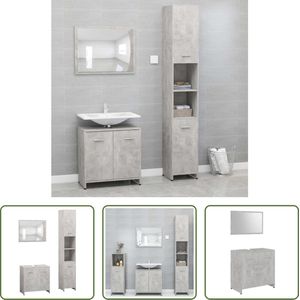 The Living Store Badkamerset - Betongrijs - Hoge kast- 30 x 30 x 183.5 cm - Wastafelkast- 60 x 33 x 58 cm - Spiegel- 60 x 45 cm