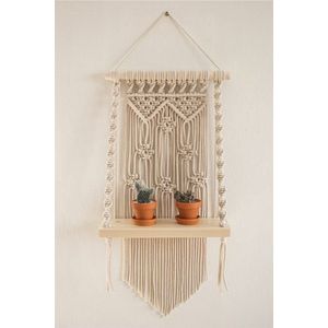 Vilta Life - Macramé Wandplank - Macramé Bloempot - Decoratieve Wanddecoratie - Plantenhanger macramé - Plantenpot Ophangen - 30 x 60 cm