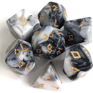 Lapi Toys - Dungeons and Dragons dobbelstenen - DnD Dice - Polydice - Dobbelstenen Dungeons Dragons - D&D dobbelstenen - DnD Dice Set - 1 set (7 stuks) - Acryl - Zwart - Wit