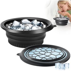 Opvouwbare ijsbadkom - IJskom voor het gezicht met ingebouwde ijslade - Waskom - Opvouwbaar - Voor koude onderdompelingstherapie, huidversteviging en acneverlichting - IJsbadkom - Draagbaar - Spa-hulpmiddel - 265 × 232 × 100 mm - Zwart