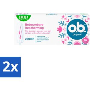 2 x o.b. Tampons - Original Super Plus - Voor Extra Bescherming en Comfort - 16 Tampons - Menstruatieschijfjes - Tampons - O.b. - Super Plus - Zware Menstruatie