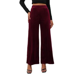 Broeken voor dames, elegante dames, casual broek met wijde pijpen, elastische, hoog getailleerde velours palazzobroek