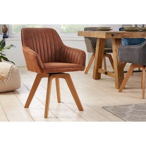 Draaibare design stoel LIVORNO vintage bruin beukenhouten poten met armleuningen - 41313