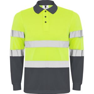 High Visibility Polo Long Sleeve 'Polaris' Lood Grijs / Fluor Geel maat XL
