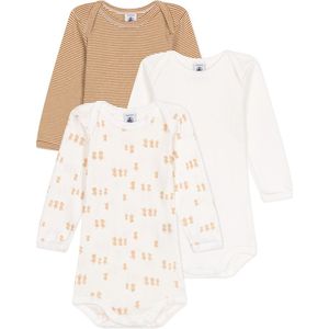 Petit Bateau Set van 3 katoenen babybody's met lange mouw en kuikentjesprint Unisex Rompertje - Maat 62