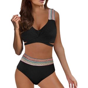 Hoge Taille Bikini Tropic - Zwart - Mode Dames Zwemkleding - Badpak